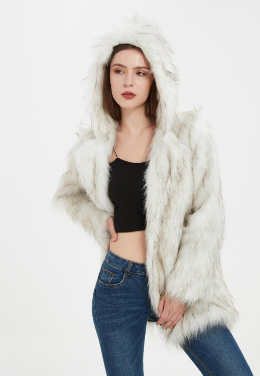 Damen Hoodiejacke aus kuscheligem Kunstfell mit seitlichen Taschen Krohn-e