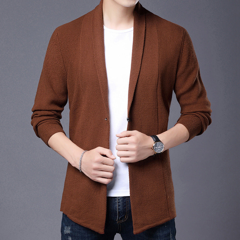 Herren Langarm Strickjacke mit modernem Schalkragen und asymmetrischem Saum Krohn-e