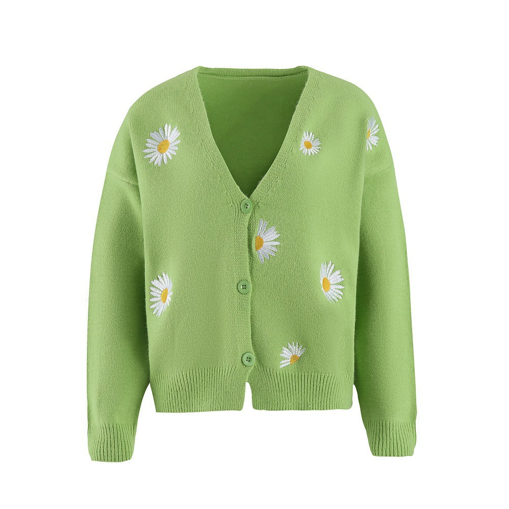 Damen Strickjacke mit Blumenstickerei und V-Ausschnitt Krohn-e