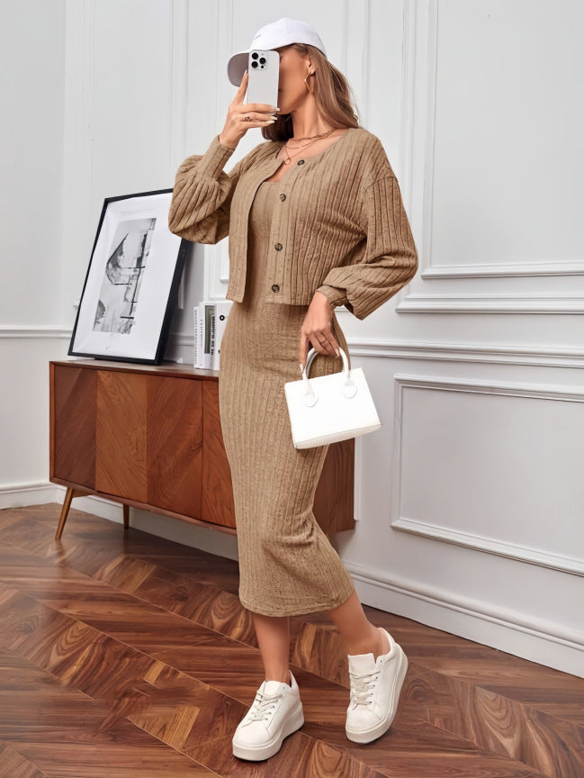 Damen Strick-Outfit mit Knopfleiste und Bündchen Krohn-e