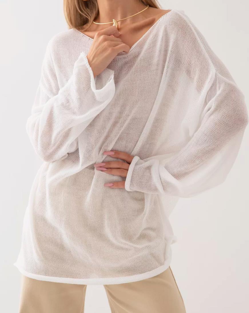 Damen luftiger Oversize-Strickpullover mit weitem Schnitt und transparentem Gewebe Krohn-e