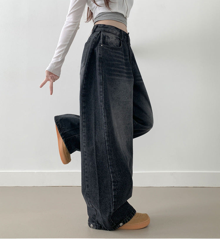 Damen Weite High-Waist Denim-Hose mit Faltenwurf Krohn-e