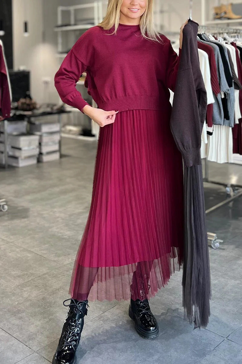 Damen Elegantes Faltenrock- und Pullover Set Krohn-e