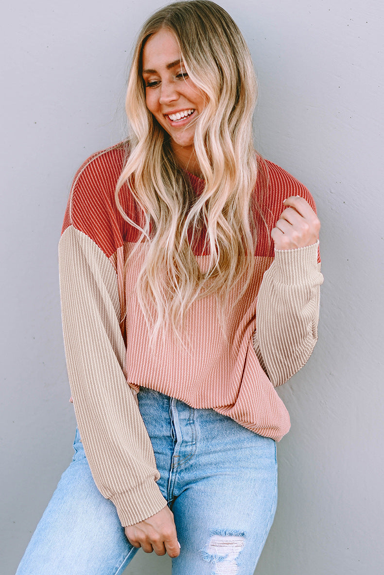 Damen lässiger Pullover mit Rippstruktur und Farbblöcken Krohn-e