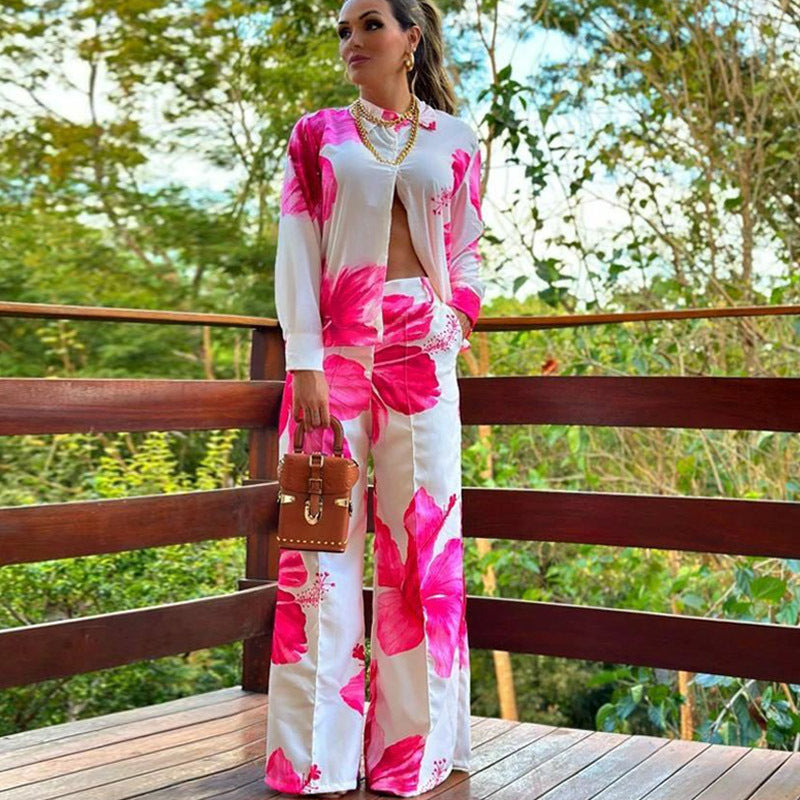 Fudus Damen Zweiteiler: Bedrucktes Shirt und Weite Hose