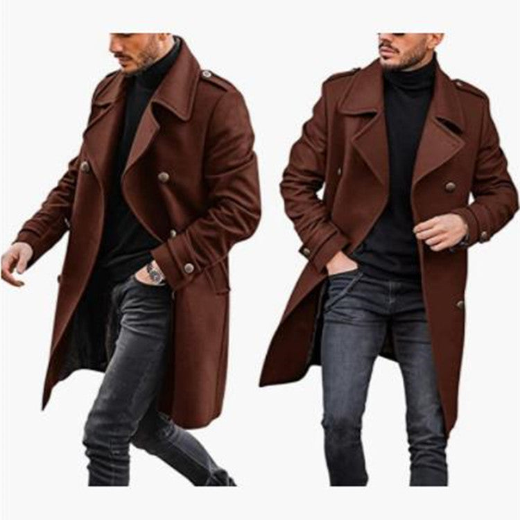 Herren Modischer Wollmantel mit lässigem Kragen und doppelten Knöpfen Krohn-e