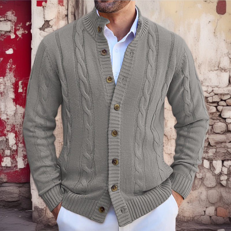 Herren Strickjacke mit Zopfmuster und umschlagbarem Kragen Krohn-e