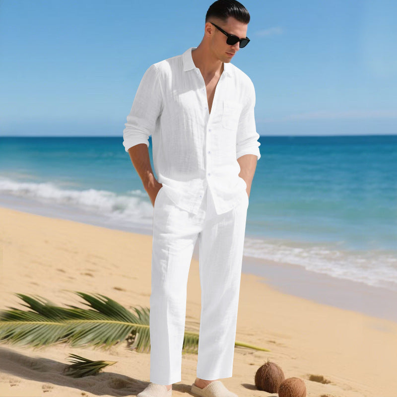 Herren leichtes Leinen-Outfit mit stilvollem Hemd und eleganter Hose Krohn-e