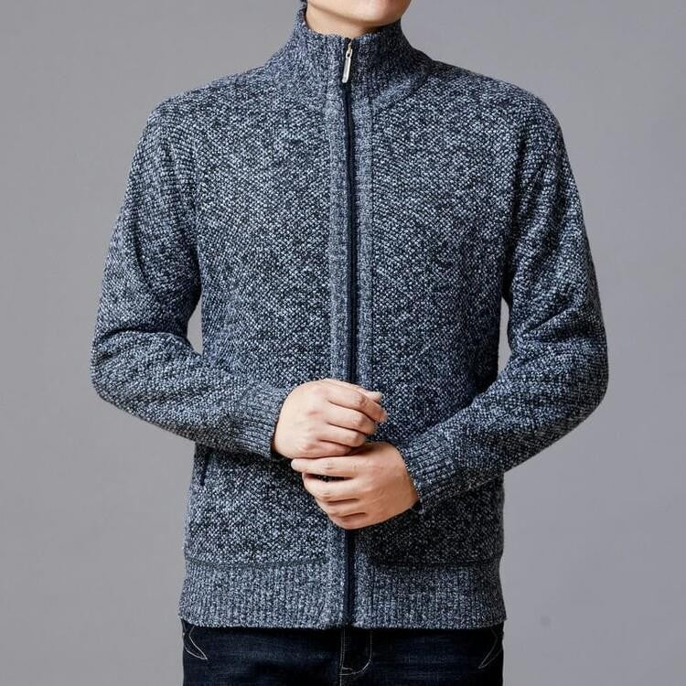 Herren Strickjacke mit modernem Zipper und hohen Kragen Krohn-e