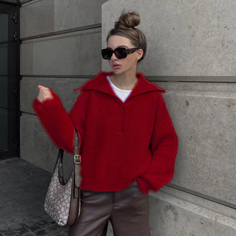 Krohn-e | Rippstrickpullover mit Reißverschluss Weich und Warm Lässig Schick