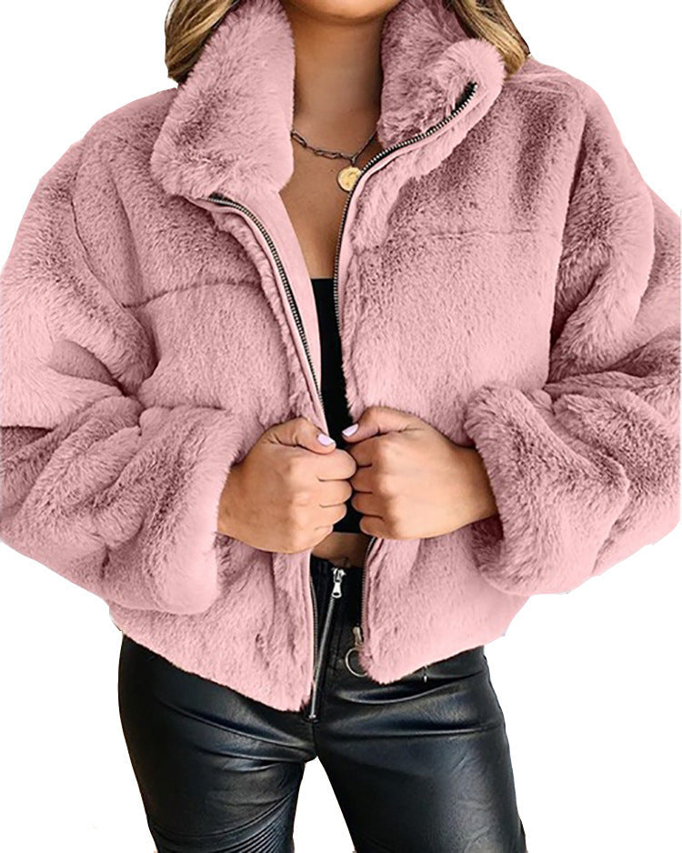 Damen Flauschige Trendjacke mit hohem Kragen Krohn-e