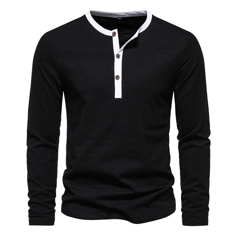 Herren langärmliges Henley-Shirt mit kontrastierendem Kragen Krohn-e
