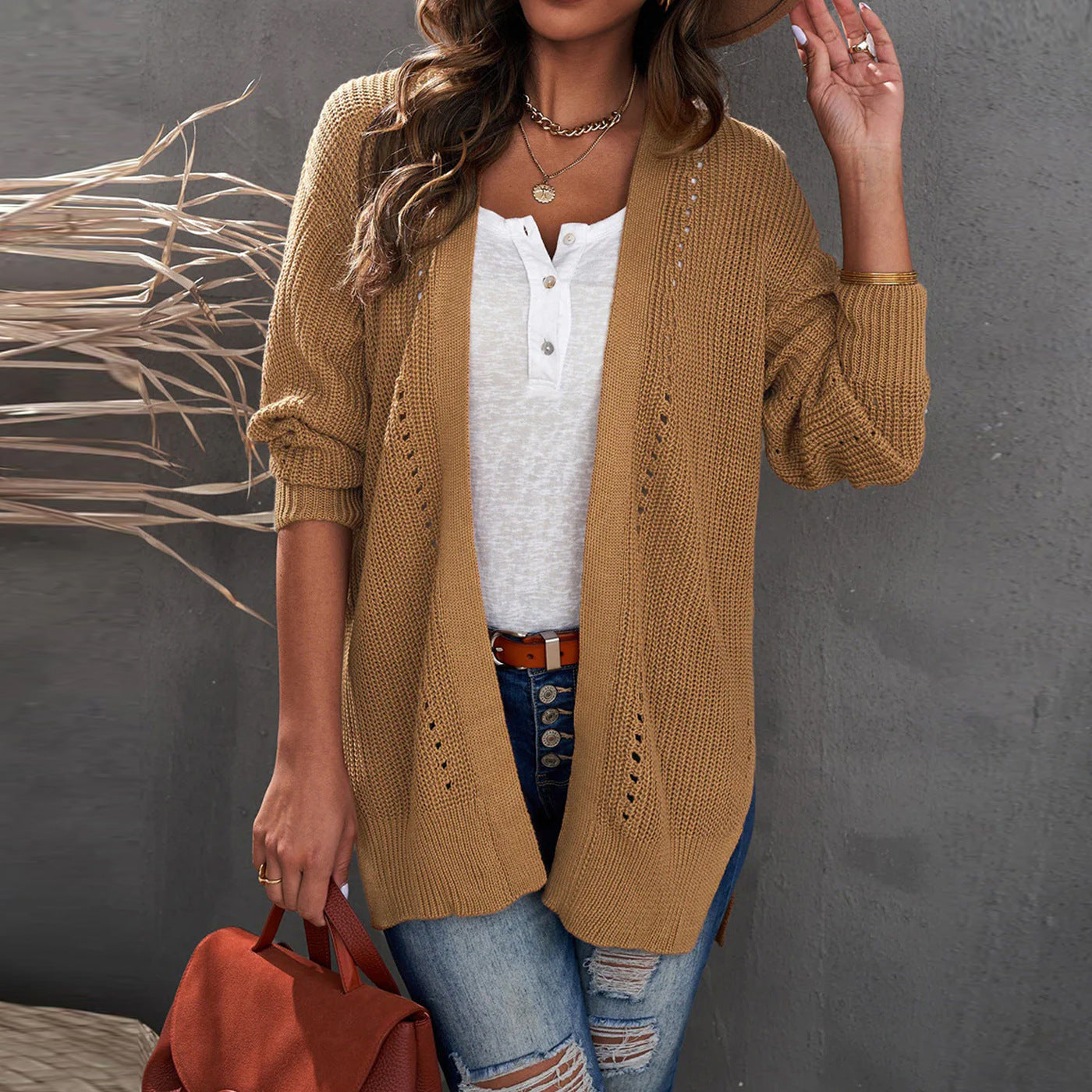 Damen offene Strickjacke mit leichter Lochstruktur und komfortabler Passform Krohn-e