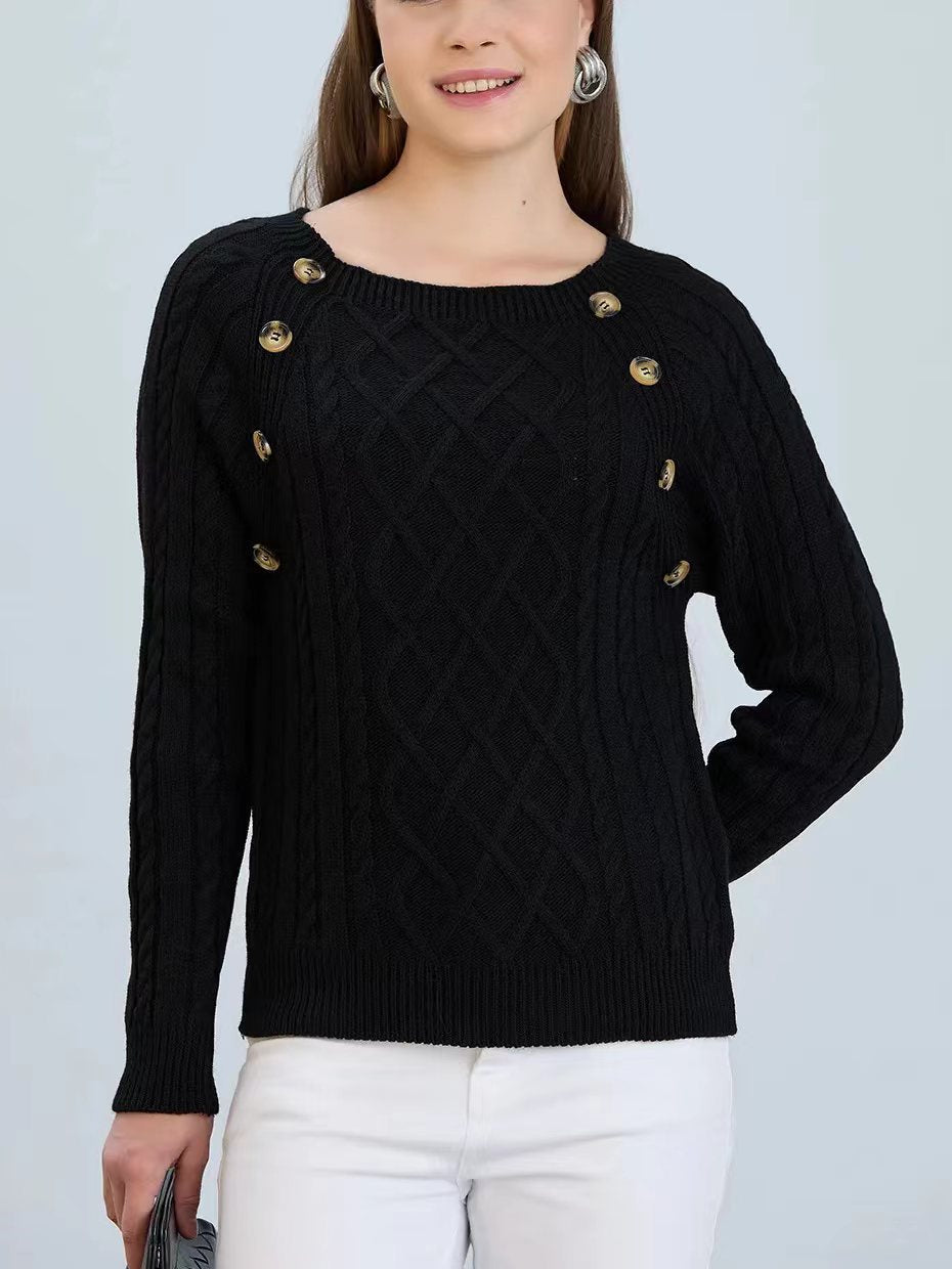 Damen Strickpullover mit klassischem Rautenmuster und dekorativen Knöpfen Krohn-e