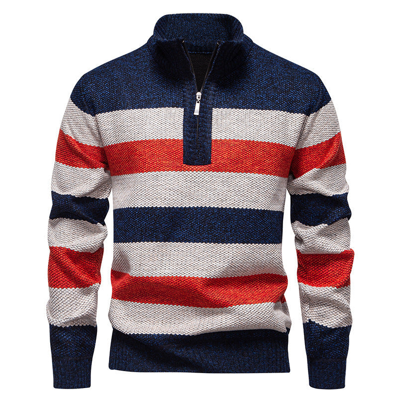 Herren modischer Strickpullover mit halbem Reißverschluss und gestreiftem Muster Krohn-e
