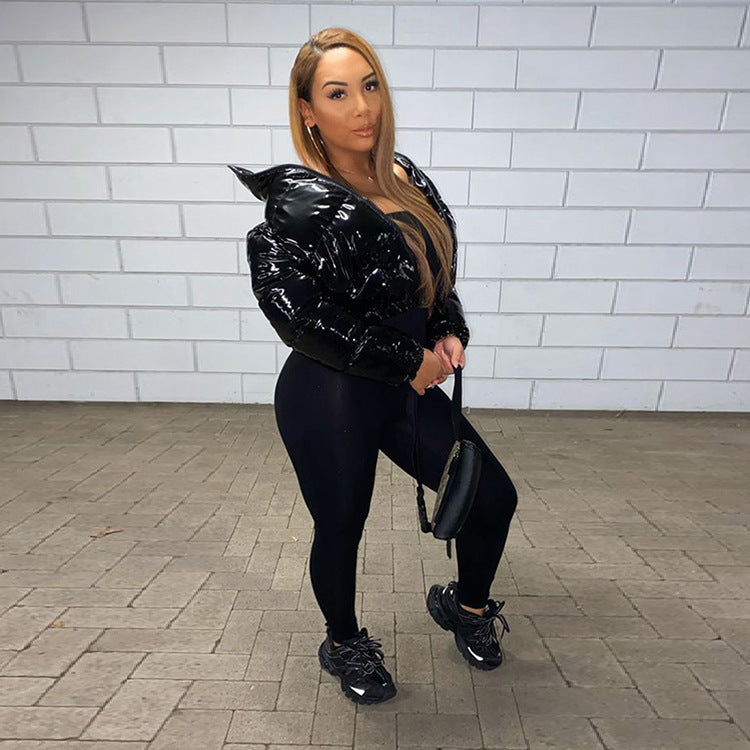 Damen modische kurze Steppjacke mit glänzendem Finish Krohn-e
