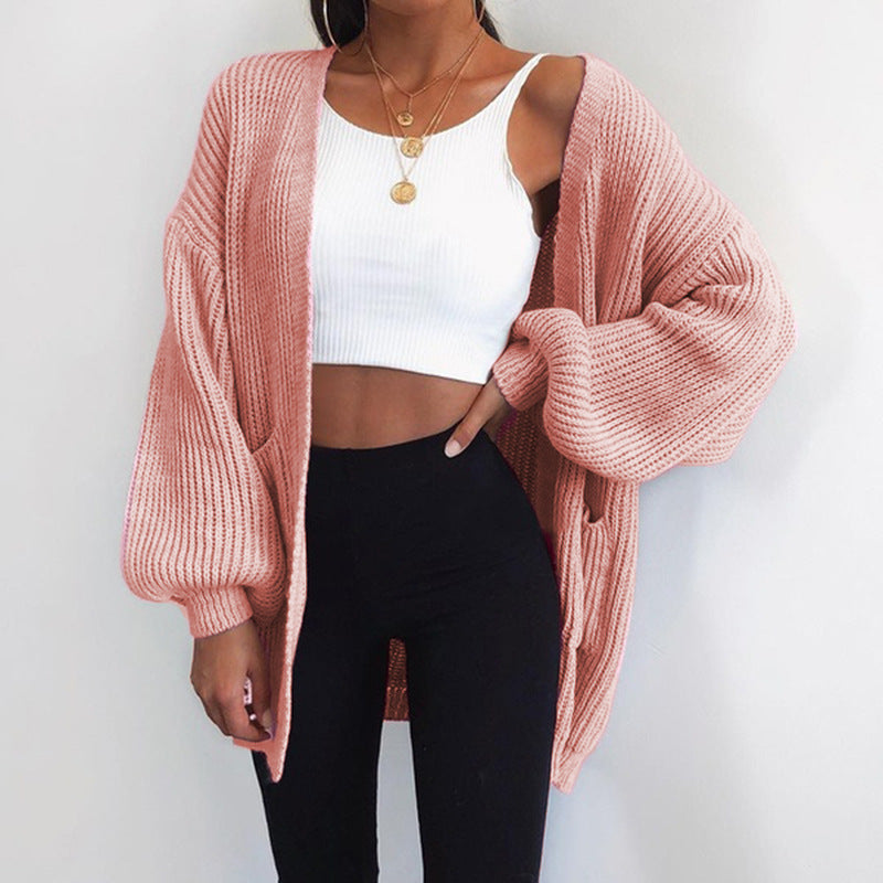 Damen Grobstrick-Cardigan mit weitem Schnitt und lässigen Puffärmeln Krohn-e