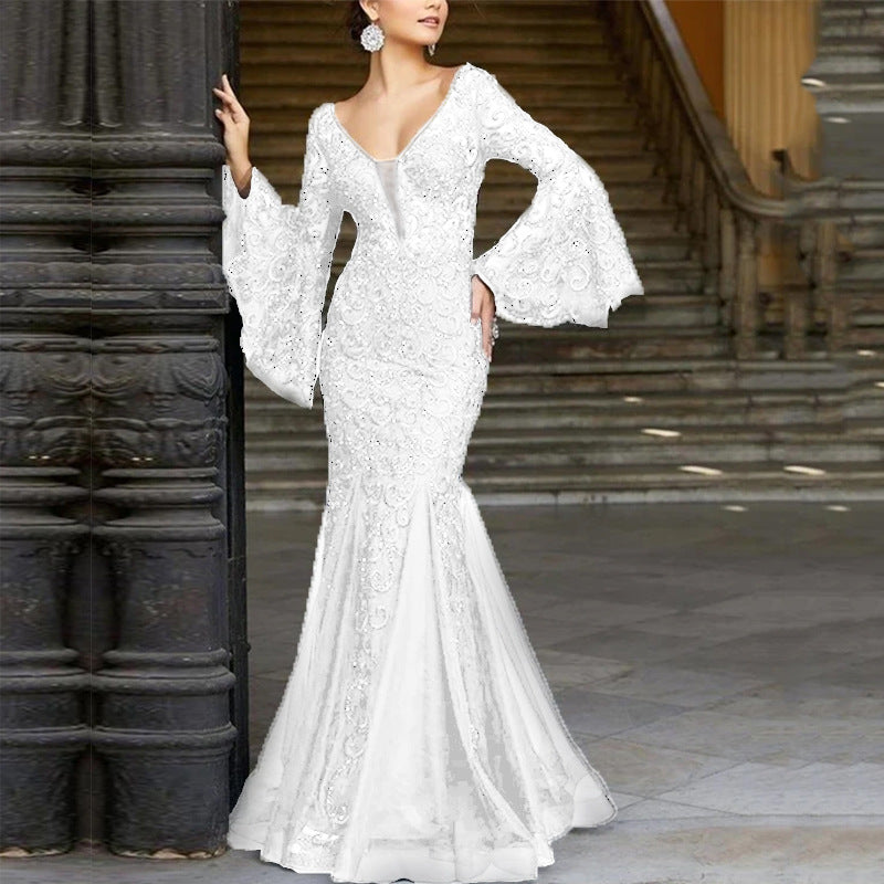 Edles schwarzes Anker-Spitzen-Abendkleid von Fudus