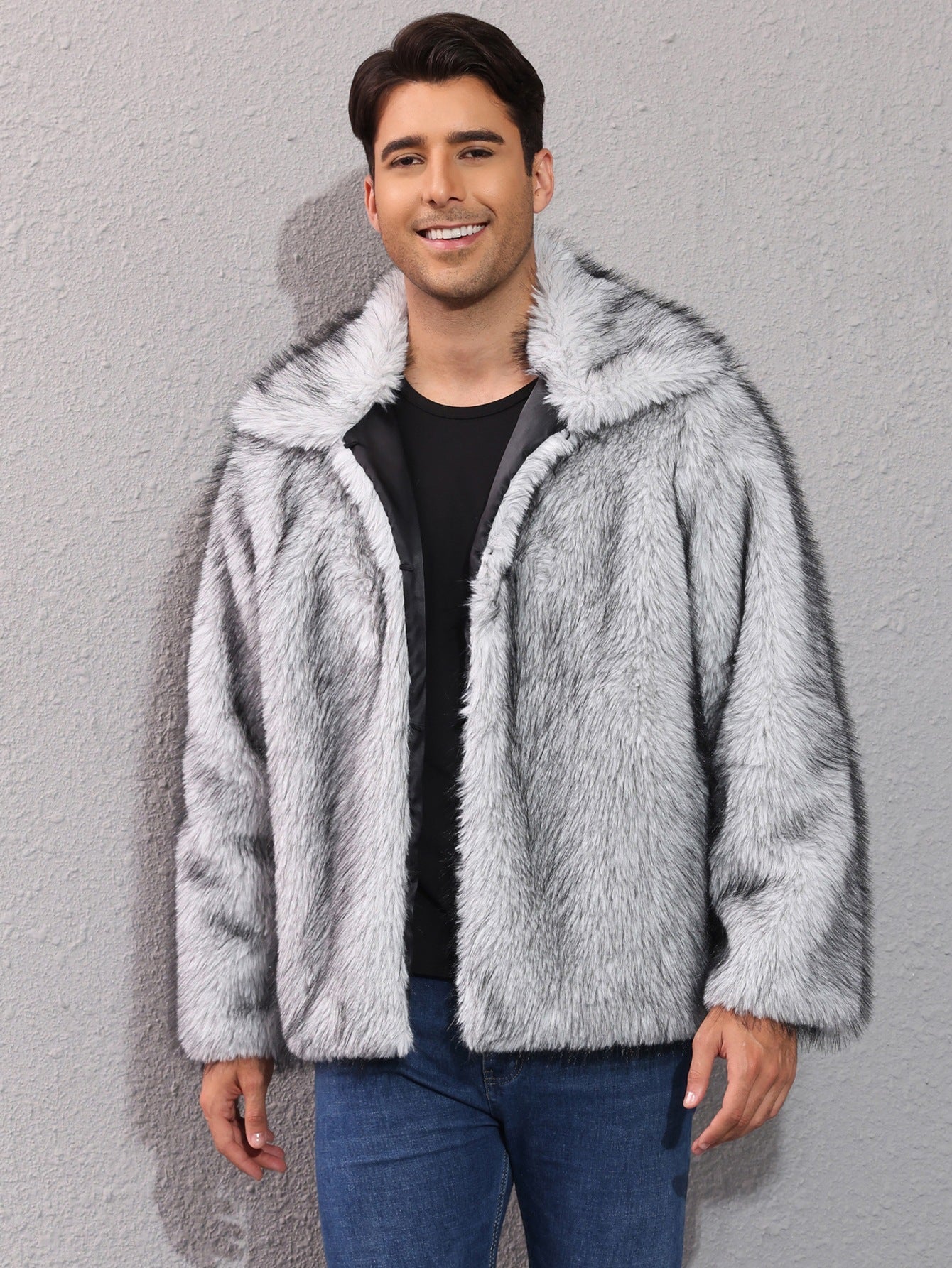 Herren Luxuriöse Kunstpelzjacke mit breitem Revers Krohn-e