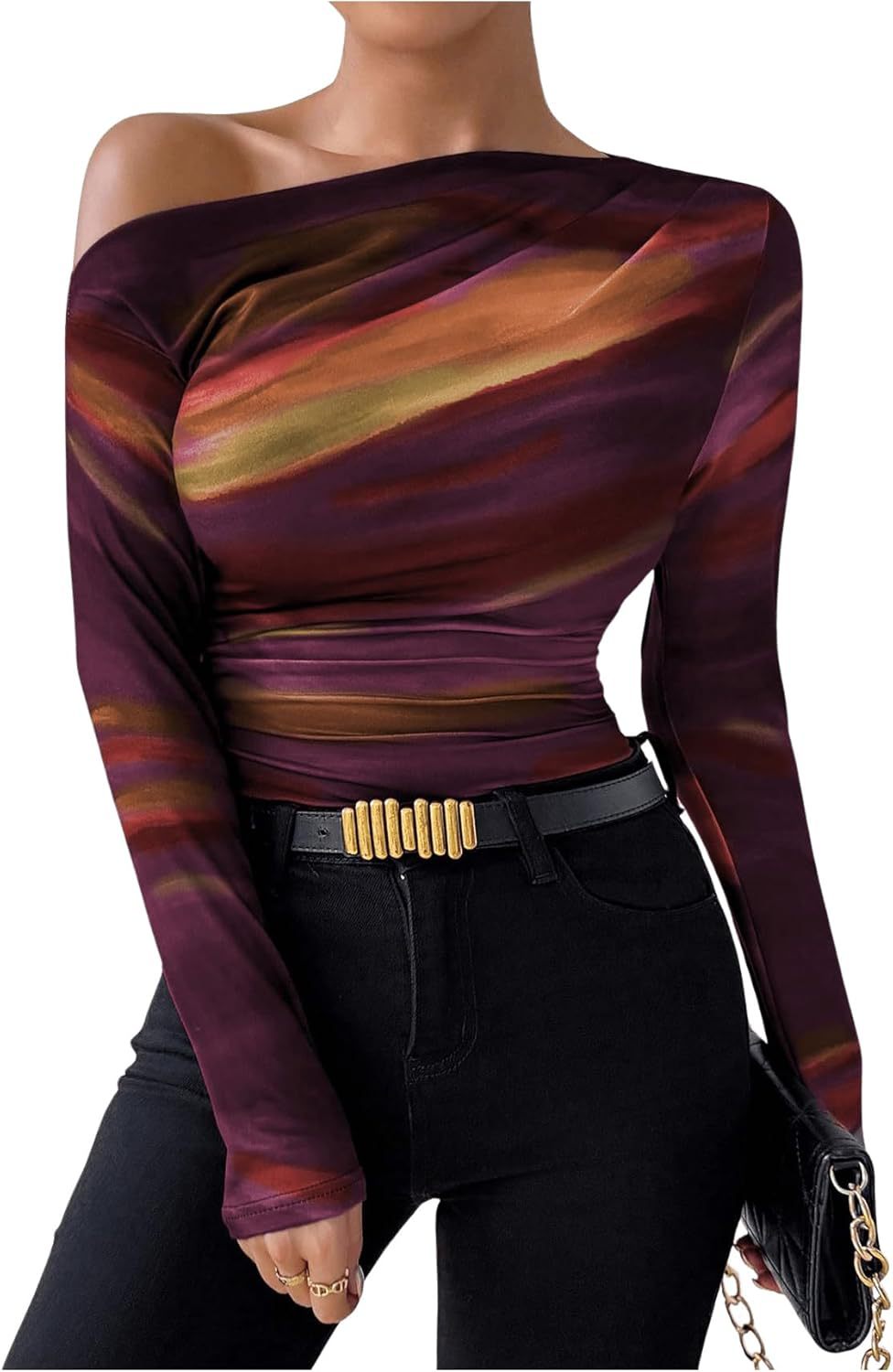 Damen Longsleeve Oberteil mit elegantem marmorierten Druck von Fudus