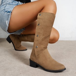 Damen Elegante Stiefel aus weichem Wildleder mit modischen Knopfdetails Krohn-e
