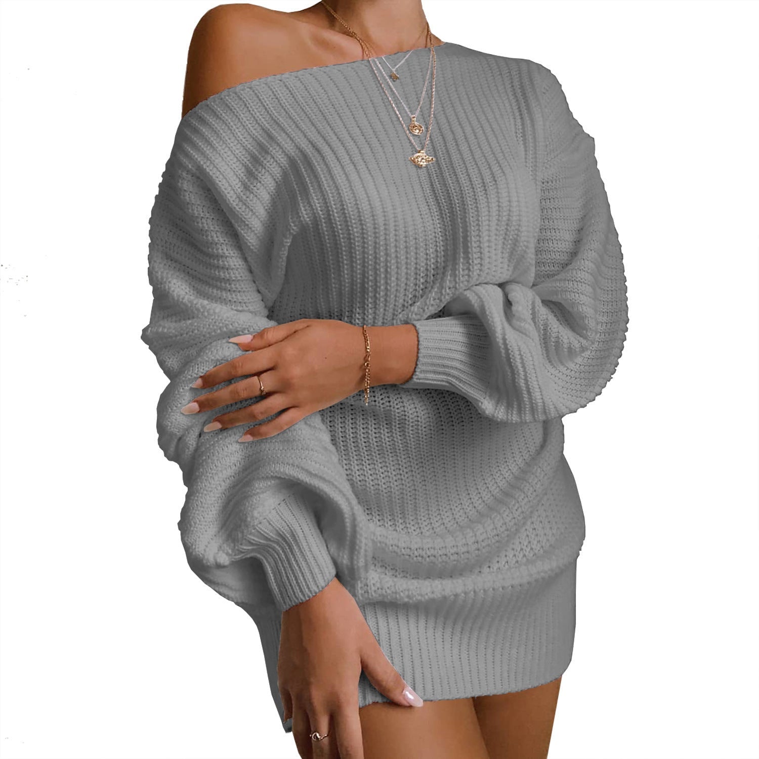 Damen Oversized Strickkleid mit offener Schulter und lässigem Schnitt Krohn-e