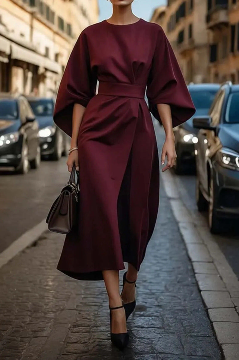 Damen elegantes Maxikleid mit Ballonärmel und tailliertem Schnitt Krohn-e