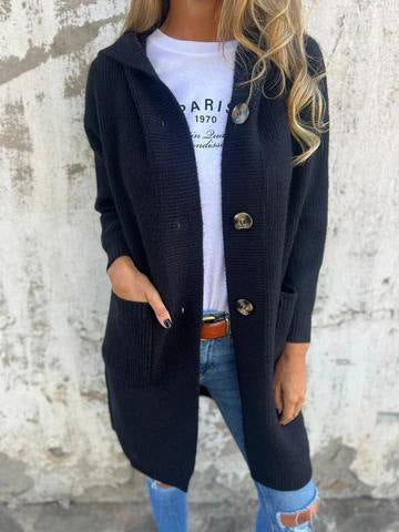 Damen Lange Strickjacke mit hochwertiger Rippstruktur und eleganten Knöpfen Krohn-e