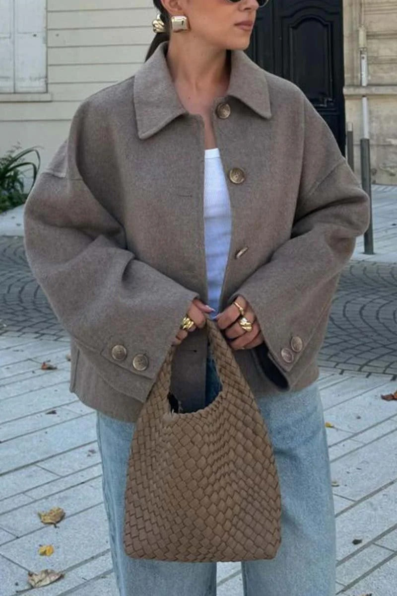 Damen Modische Oversized-Wolljacke mit Knopfdetails und weitem Schnitt Krohn-e