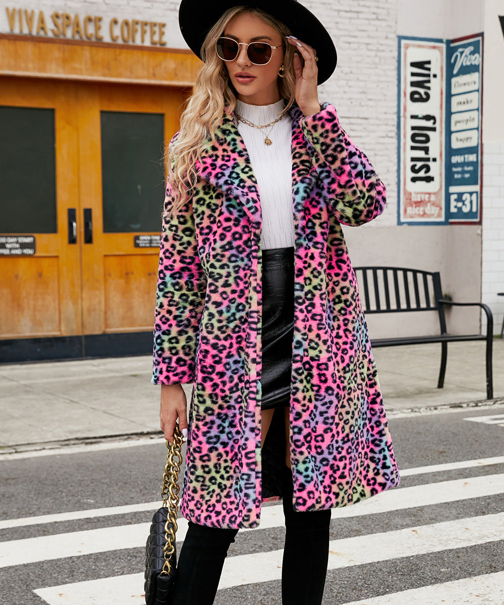 Damen Luxuriöser Kunstfellmantel mit Leopard-Design Krohn-e