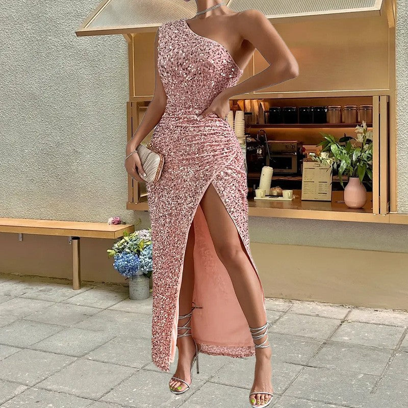 Fudus Asymmetrisches Schulterfreies Spitzenkleid