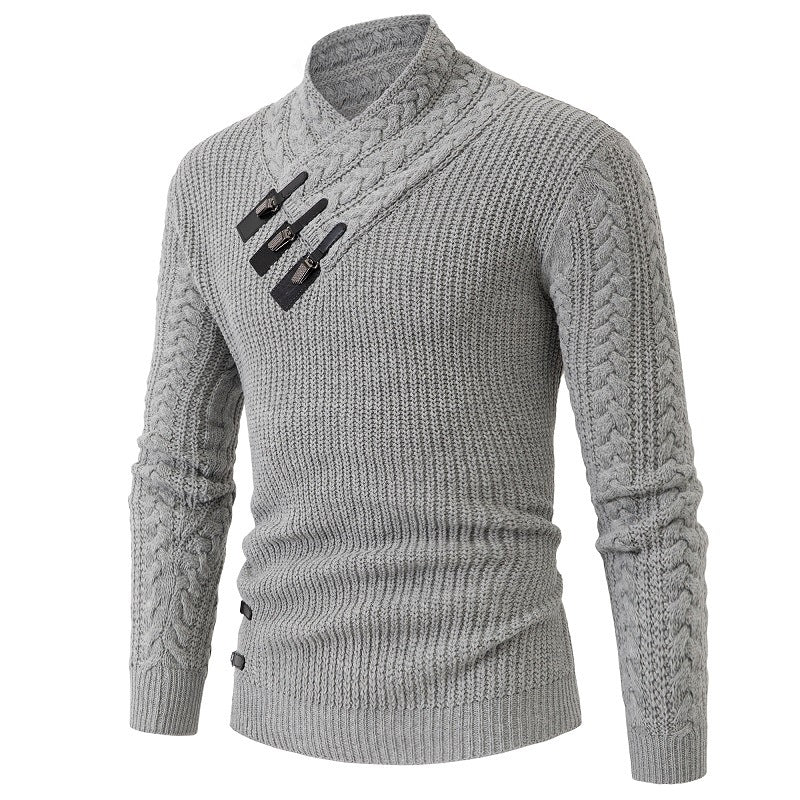 Herren Strickpullover mit elegantem Schalkragen und Zopfmuster Krohn-e