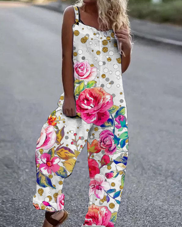 Krohn-e | Große Blumenmuster Leichte Stoff Latzhose