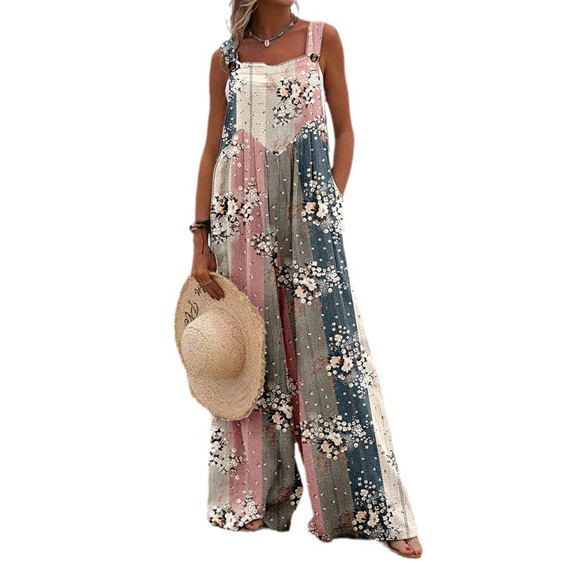 Damen Weit geschnittene Latzhose mit floralem Muster und praktischen Taschen Krohn-e