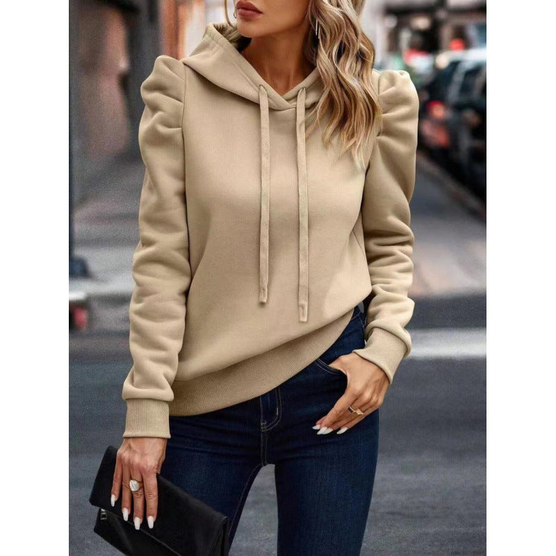 Damen modischer Kapuzenpullover mit Puffärmeln und praktischen Taschen Krohn-e