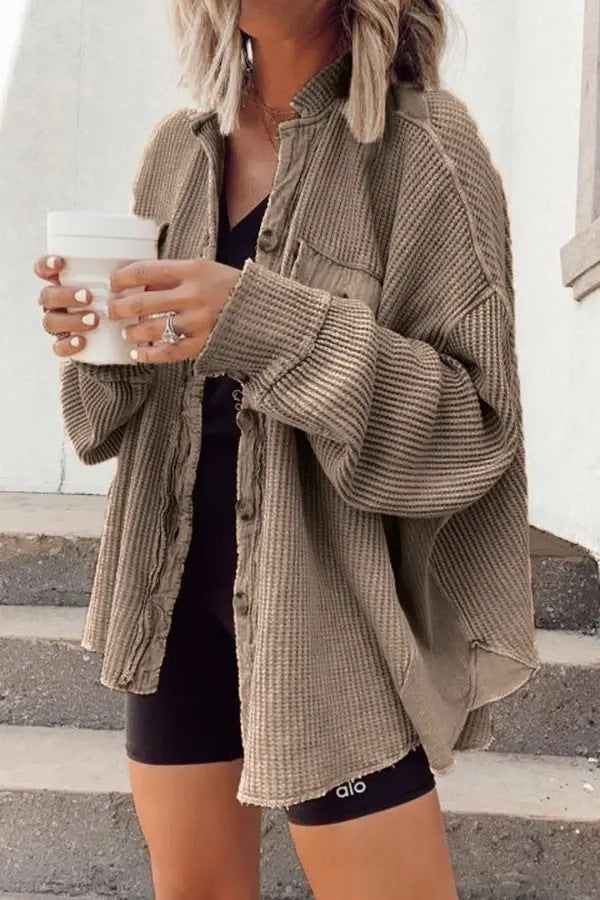 Damen oversized Waffelstruktur Hemdjacke Krohn-e
