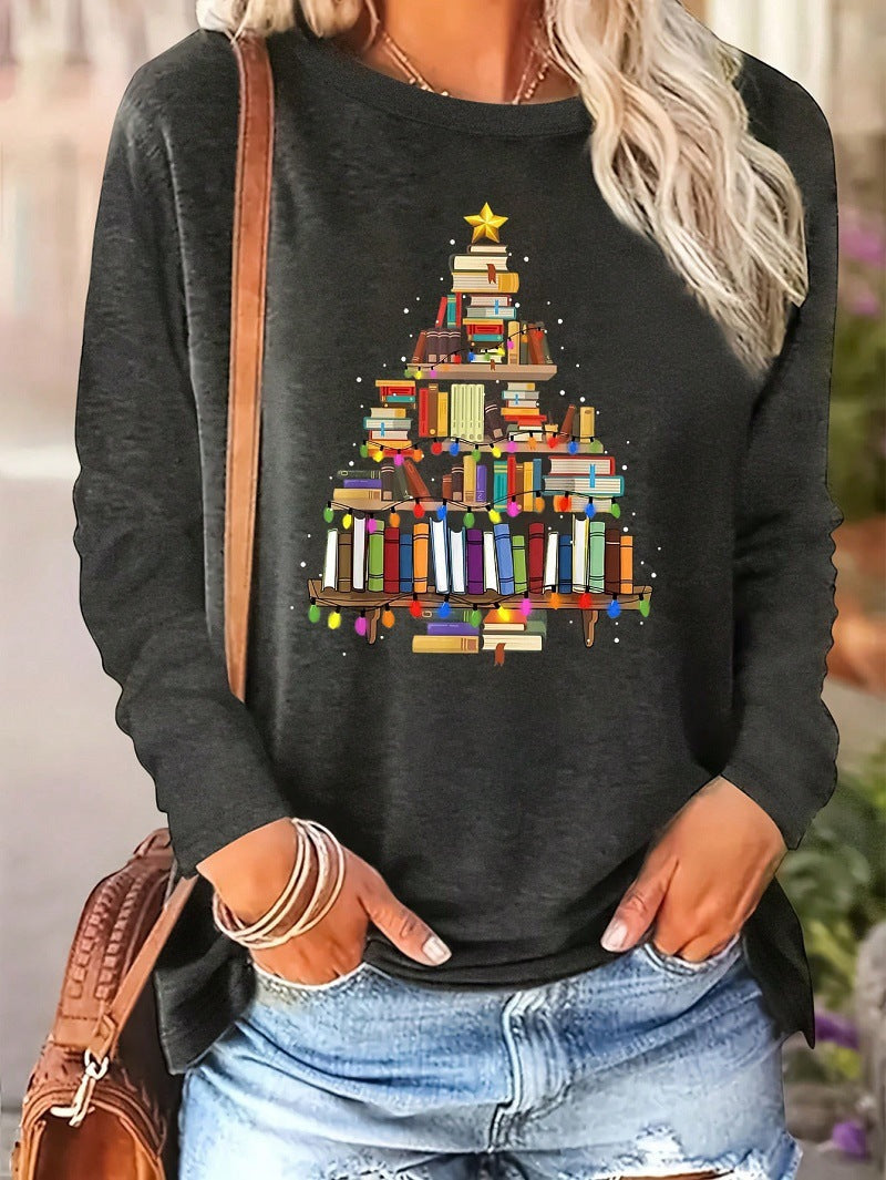 Damen lässiger Langarm-Pullover mit festlichem Bücher-Motiv Krohn-e