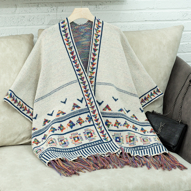 Damen stilvolle Poncho mit buntem Ethnomuster Krohn-e