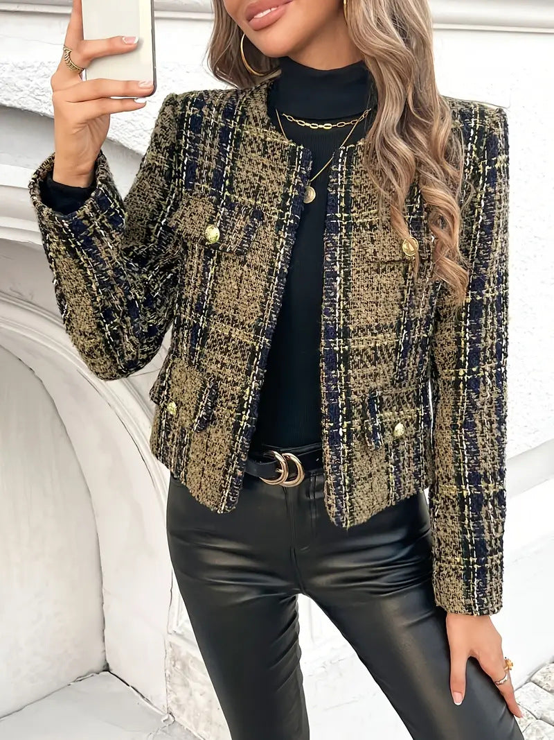 Damen Tweed-Blazerjacke mit goldenen Knöpfen Krohn-e