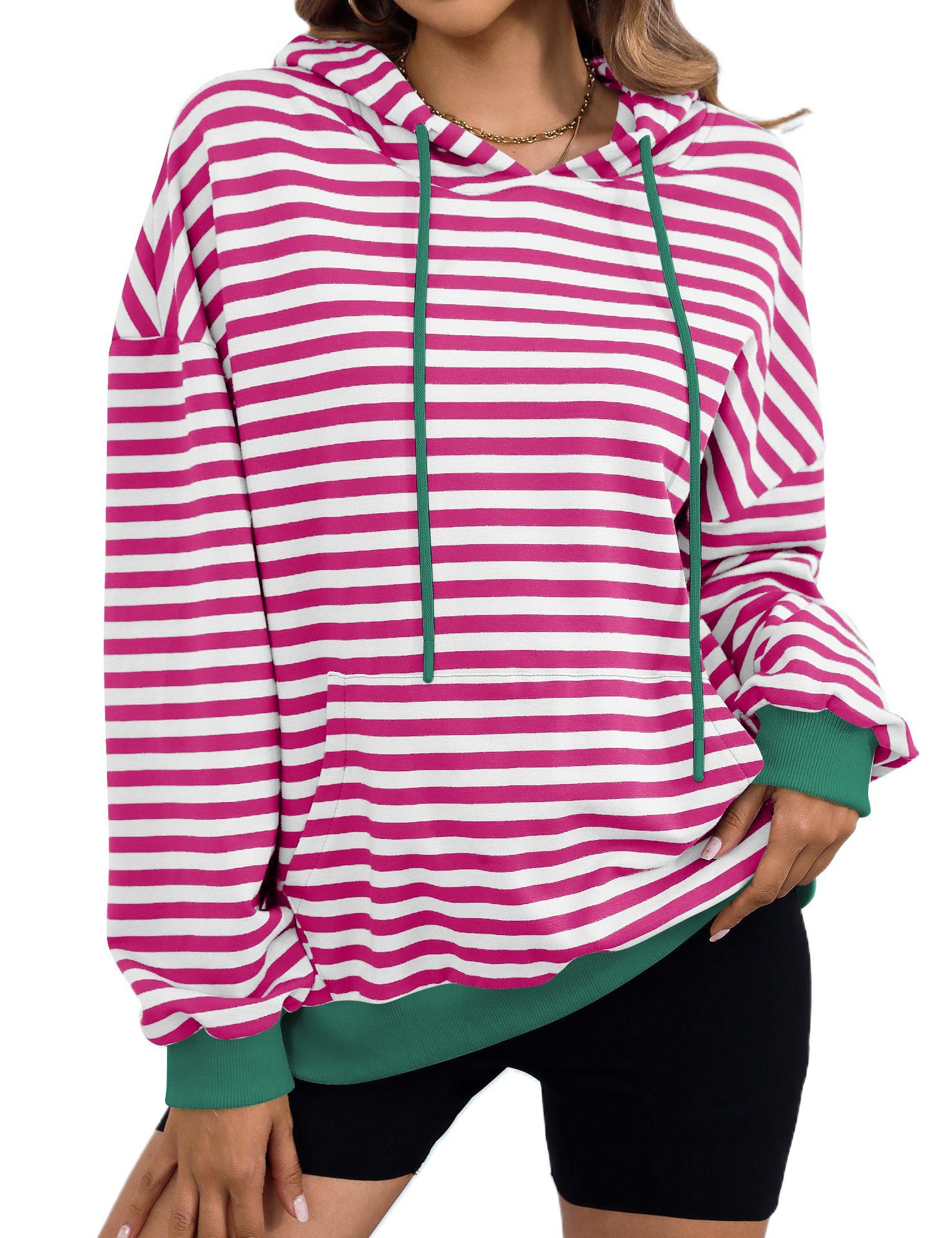 Damen gestreifter Kapuzenpullover mit stylischer Kängurutasche Krohn-e