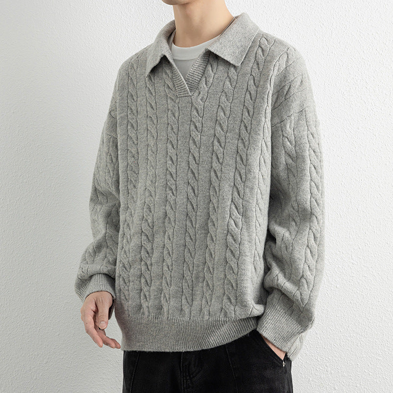 Herren Strickpullover mit Nautical Cable-Muster und klassischem Kragen Krohn-e