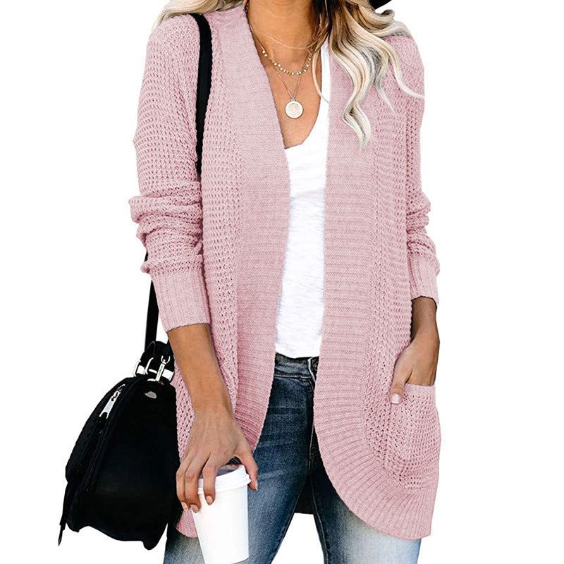 Damen lässige Strickjacke mit Taschen und offener Front Krohn-e