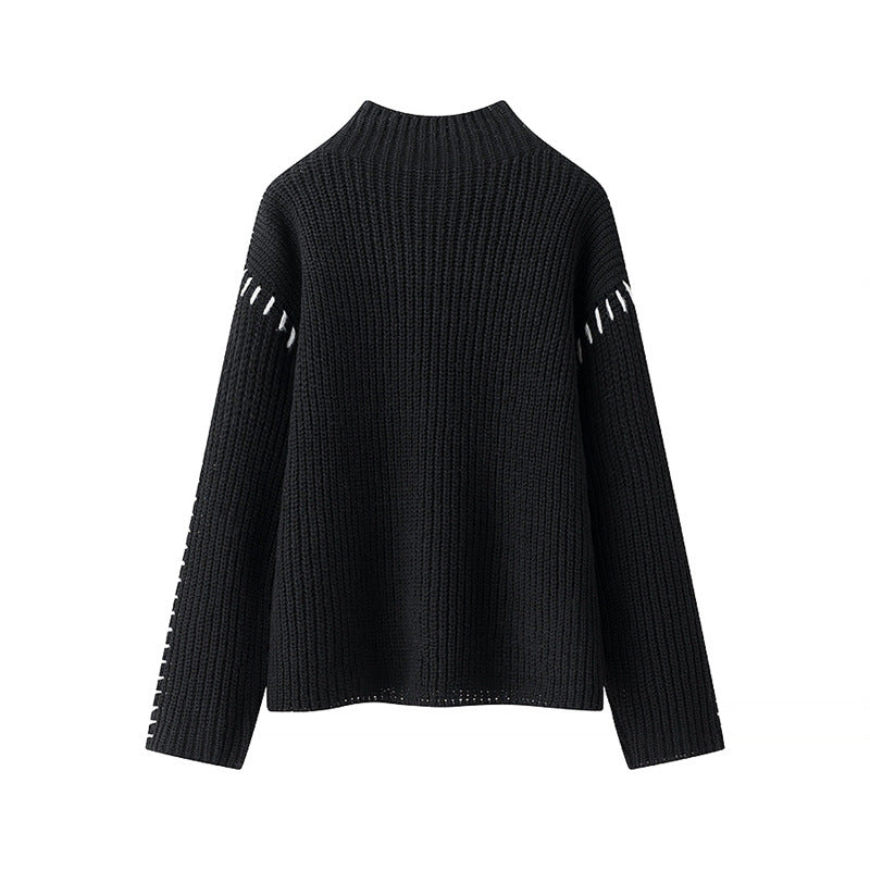 Damen Grobstrickpullover mit hohem Kragen und dekorativen Details Krohn-e