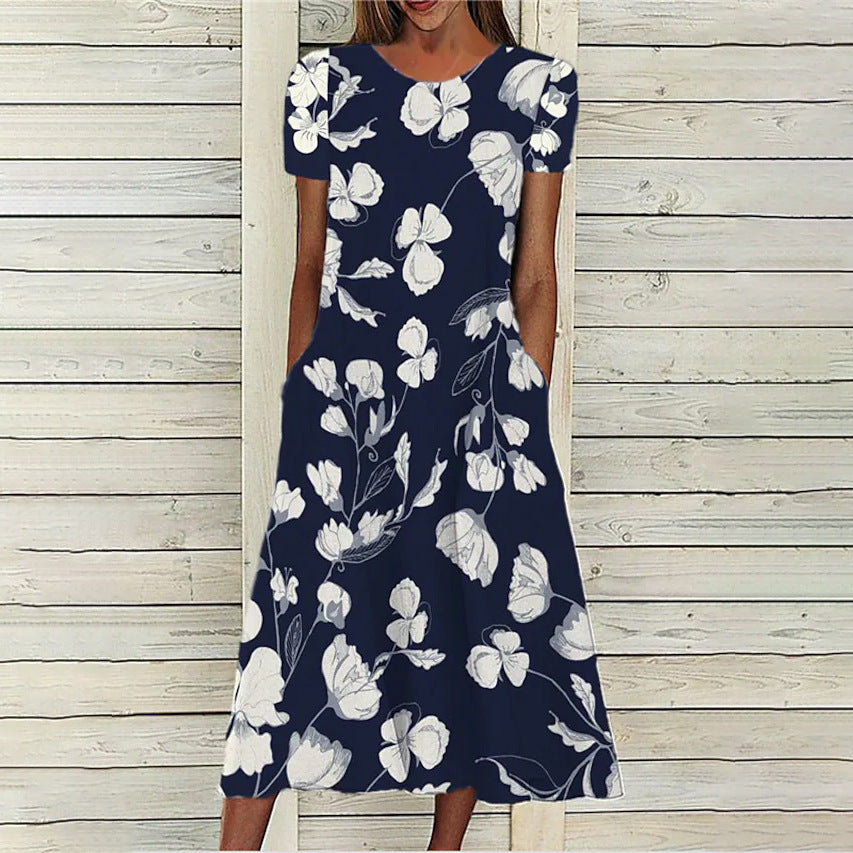 Fudus lässiges Kleid mit praktischem Druck und Rundhalsausschnitt