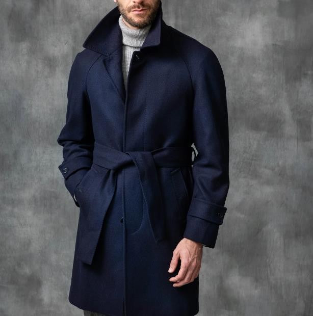 Herren eleganter Mantel mit Gürtel und klassischem Revers Krohn-e