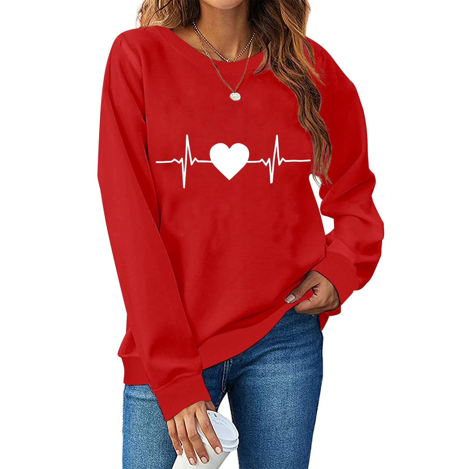 Damen Sweatshirt mit kreativem Herzschlag-Design Krohn-e