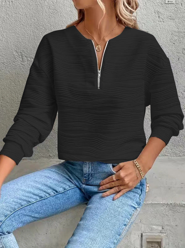 Damen Moderner Sweatshirt mit Halbreißverschluss und strukturiertem Design Krohn-e