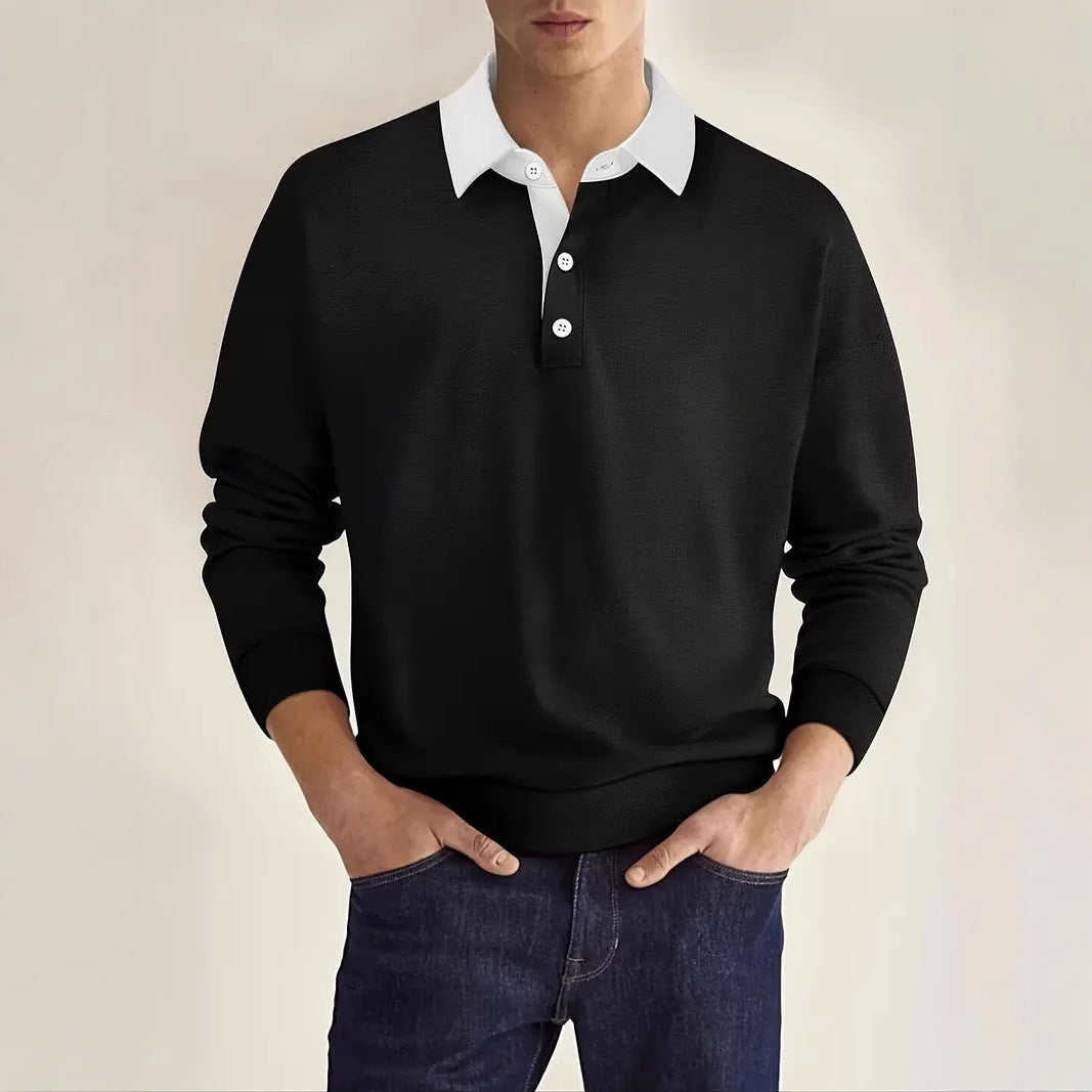 Herren eleganter Polopullover mit Knopfleiste und Kontrastkragen Krohn-e