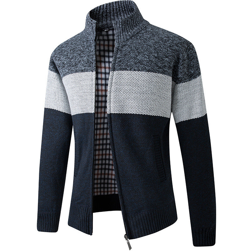 Herren Modische Strickjacke mit hohem Kragen und gestreiftem Design Krohn-e
