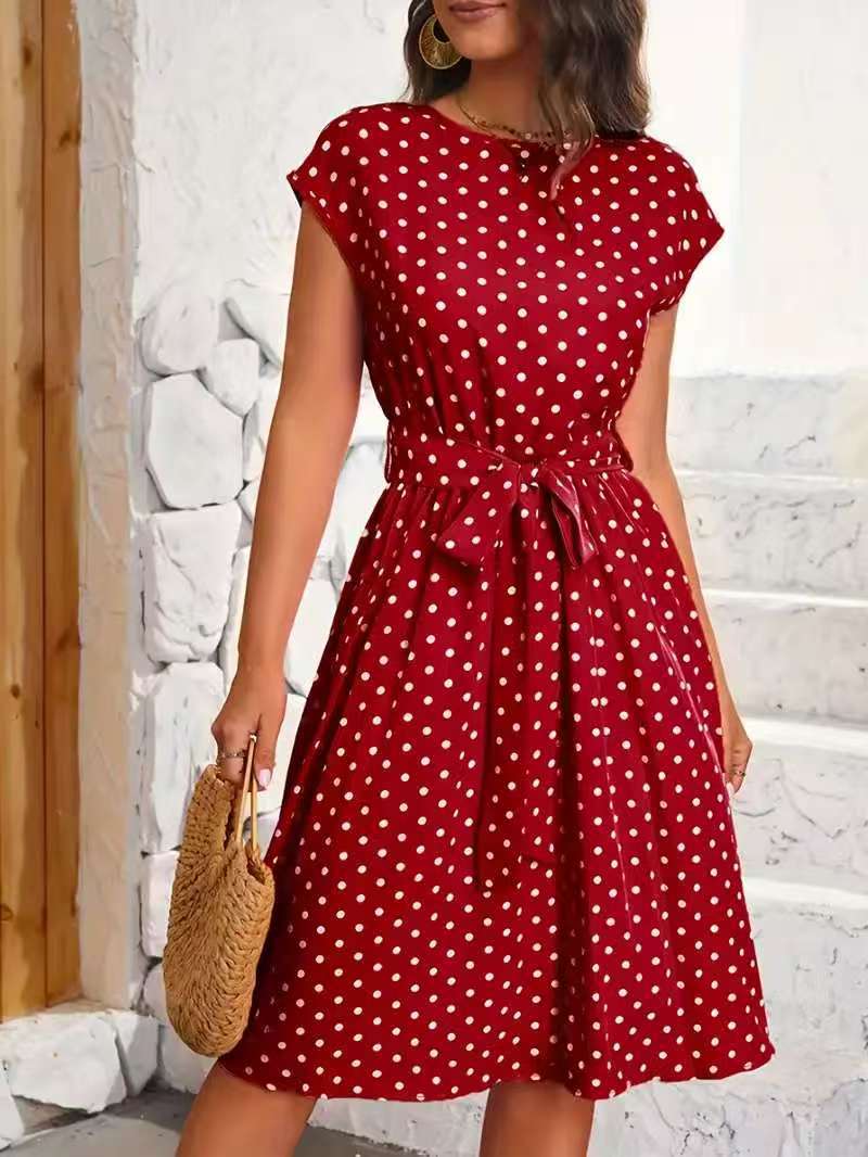 Damen Midikleid mit taillierendem Bindegürtel und verspieltem Polka-Dots Design Krohn-e